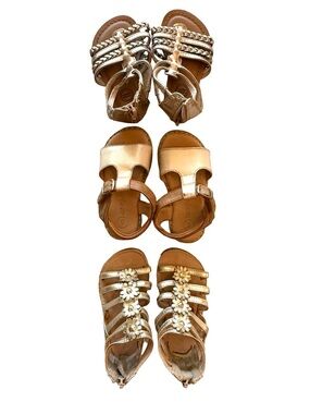 Bundle- Kids Metallic Gold Dress Sandals - Cute Floral and Braided Styles Size 5